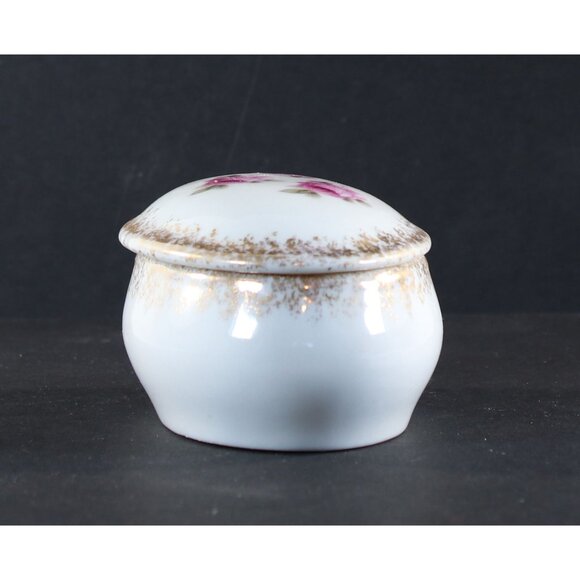 Porcelain Vanity Jar Trinket Box Pink Roses 1950s GC 2.25" Tall Vintage - Picture 3 of 14